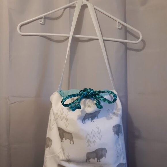 New Western Buffalo Bucket Tote Sling Bag Animal Print Oval carryall White Aqua - Picture 2 of 9